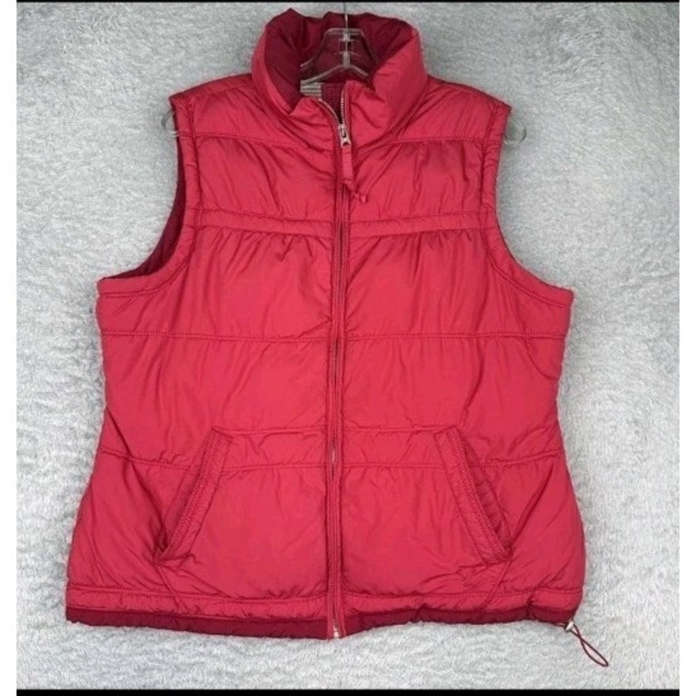 American Eagle Women's XL Puffer Vest Full Zip Red 2 Tone Pockets Logo Outdoor